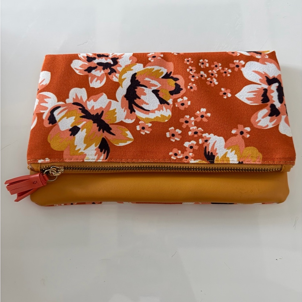 NWOT Rachel Pally Orange Floral Fold-Over Clutch with Mustard Panel